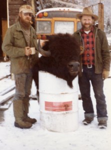 two men with buffalo head 